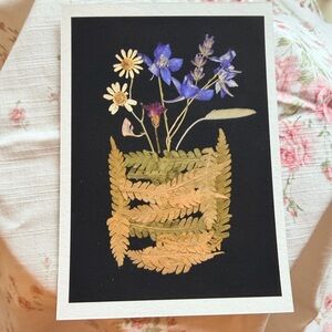 Elegant Botanical Mixed Media Art with Blue and Gold Accents